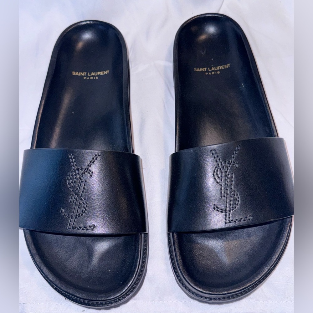 YSL (Saint Laurent) Jimmy EMBR Slide - Black - 39.5